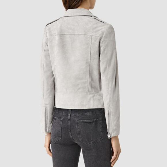 All Saints Latham Goatskin Leather Suede Biker Jacket in Grey, Size 0 - Picture 4 of 13